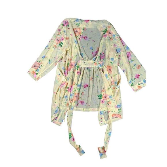 Vintage Victoria’s Secret Sheer Open Robe Yellow Floral Print Delicate Womens OS - Picture 3 of 11